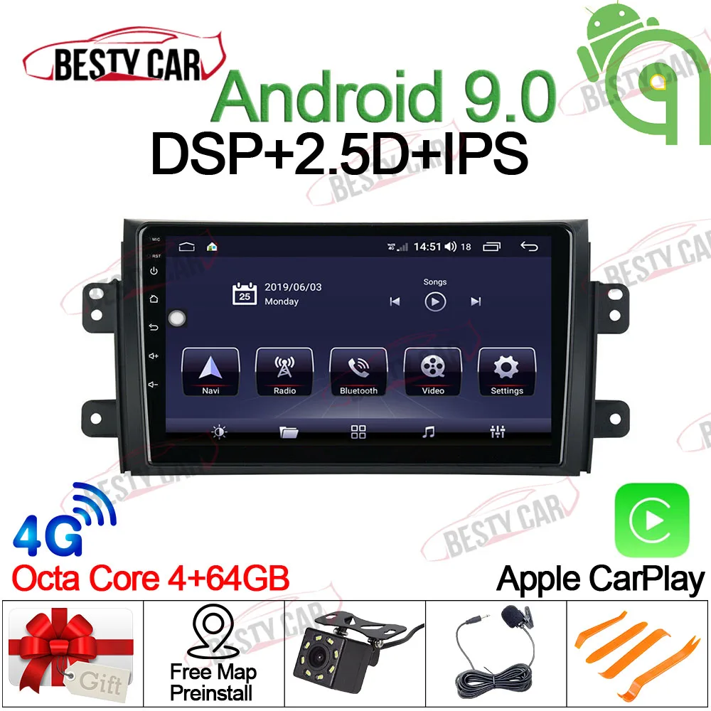 Sale 9 Inch Android 9.0 Octa Core Car Multimedia Player for Suzuki SX4 2006-2012 GPS Navigation Stereo IPS 2.5D DSP WIFI 4GCARPLAY with Free MAP Backup Camera 0 Sale 9 Inch Android 9.0 Octa Core Car Multimedia Player for Suzuki SX4 2006-2012 GPS Navigation Stereo IPS 2.5D DSP WIFI 4GCARPLAY with Free MAP Backup Camera 0