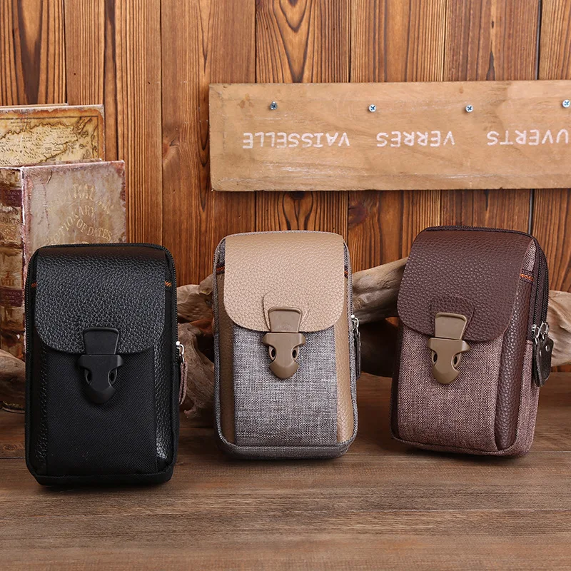 Three Layer Vertical Men's Waist Bag Business Wear Belt Multi-purpose Waist Bag