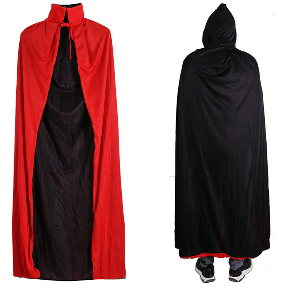 Длинный плащ унисекс для взрослых мужчин и женщин с капюшоном, черный костюм для Хэллоуина, вечерние халаты