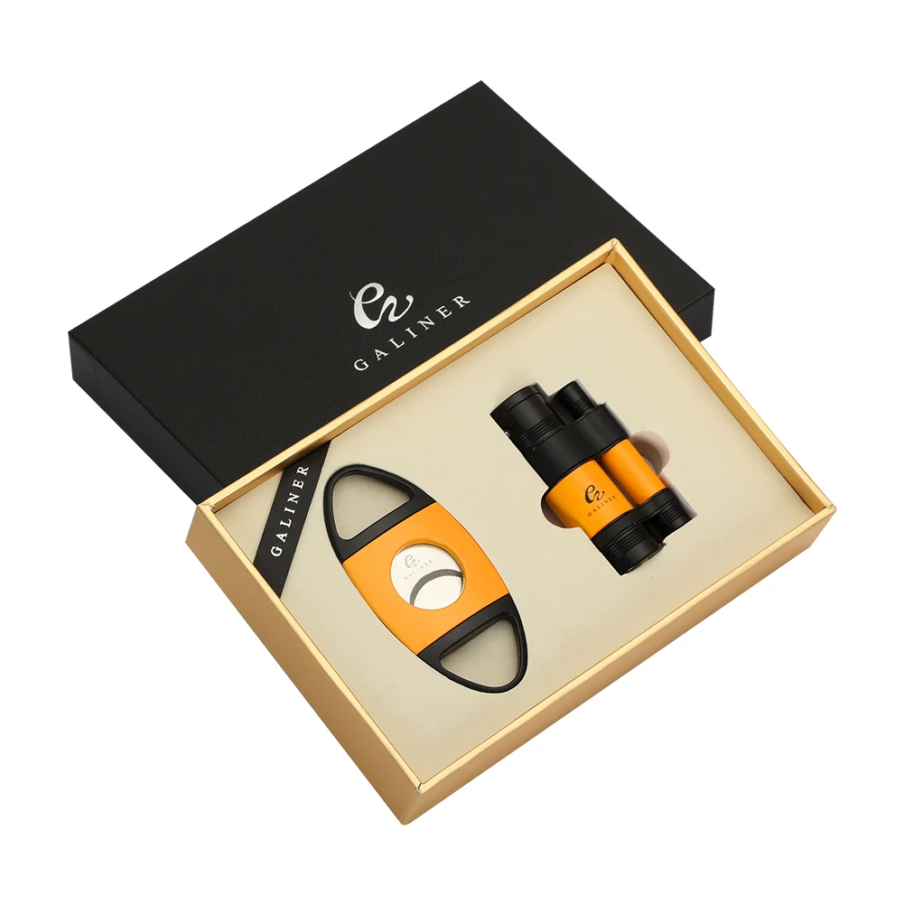 

GALINER Cigar Lighter Cutter Set Torch Gas Windproof Jet Mechero Smoking Accessories With Cigar Punch Drill Luxury