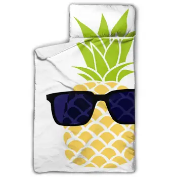 

Cool Pineapple With Glasses Nap Mat with blanket and Pillow for Toddler Baby Girls Portable Rolled Travel Blanket