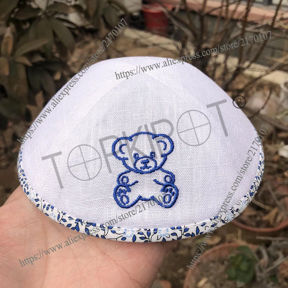 Свадебные белые льняные кипы kippot kipot с вышитым логотипом и границей