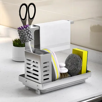 

Rag Rack Dishcloth Holder Rustproof Multifunction Wall Mounted Dispenser With Drain Pan Countertop Kitchen Sink Caddy Organizer