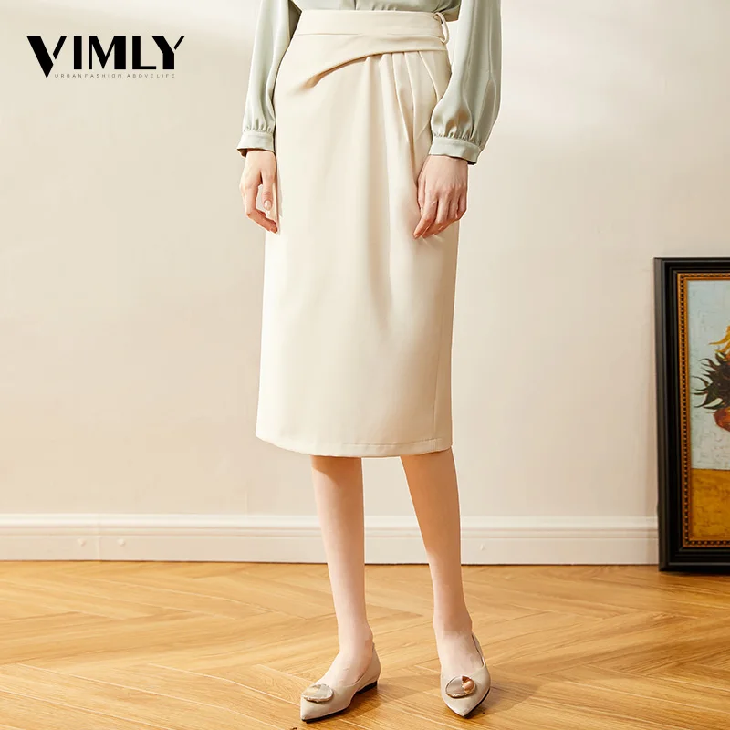 

Vimly Elegant Women Straight Skinny Skirts Office Lady Solid Pencil Skirts Female Knee Length High Waist Skirt Wear