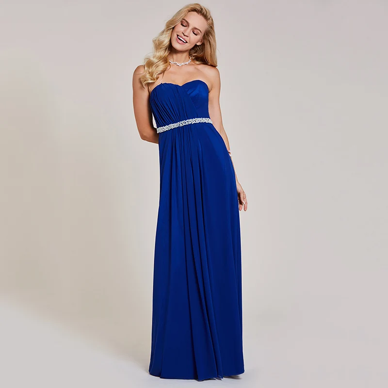 Dressv темно-Королевское синее длинное вечернее платье дешево без бретелек Бисероплетение складки свадебное вечернее платье ТРАПЕЦИЕВИДНОЕ вечернее платье es