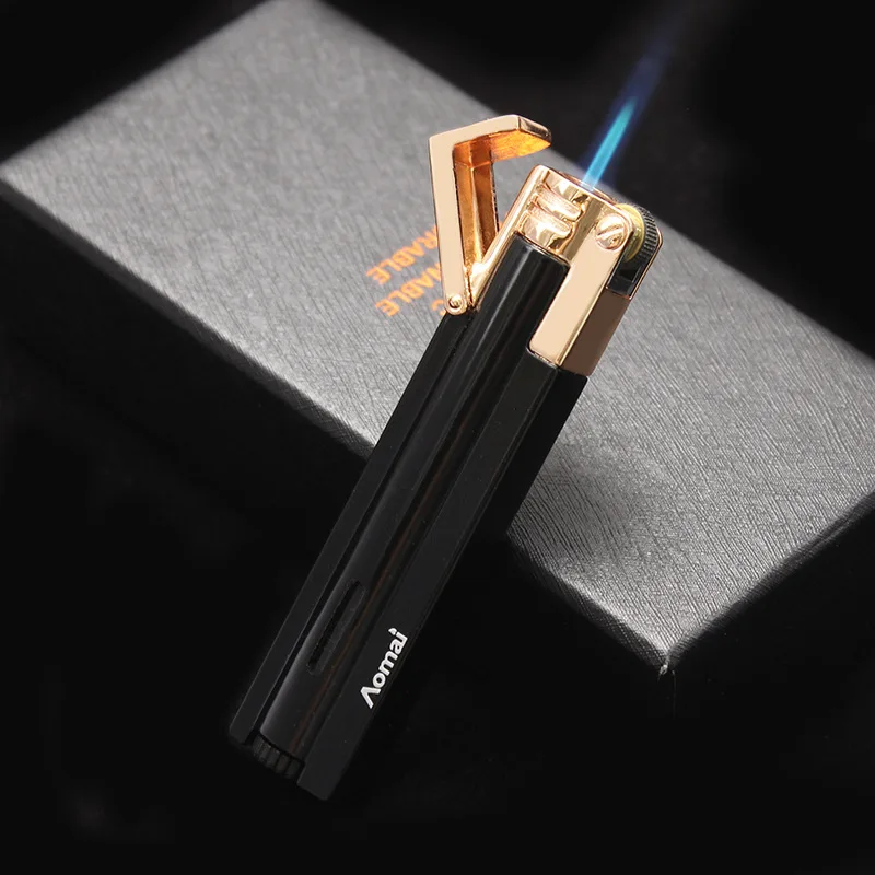 

Jet Torch Compact Lighter Butane Gas Turbo Ultra Thin Lighter Windproof Metal Cigar Pipe Lighter Transparent Fuel Tank Men Gifts