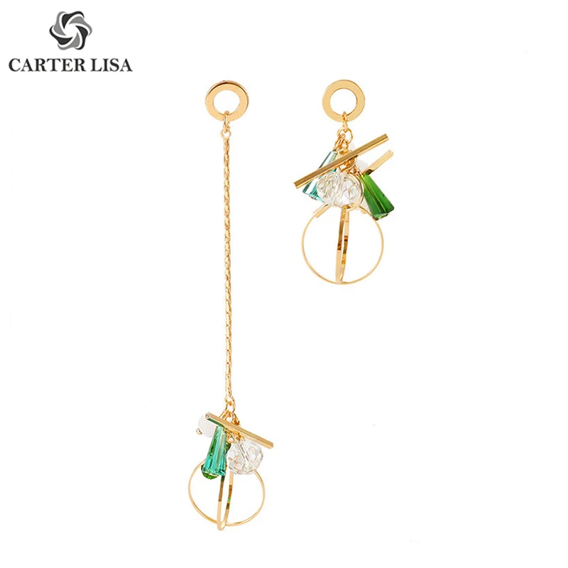 CARTER LISA красочные длинные хрустальные круглые цепочки подвески эффектные серьги