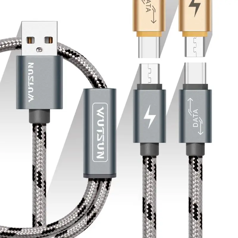 1,5 м 2 в 1 USB к type C Micro usb провода для зарядки отдельный USB C нейлоновый кабель для передачи данных для Android мобильного телефона планшета Powerb