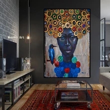 Картина на холсте ручная роспись Африканский Женский портрет масляными красками Холст Искусство декоративное изображение на стене для гостиной