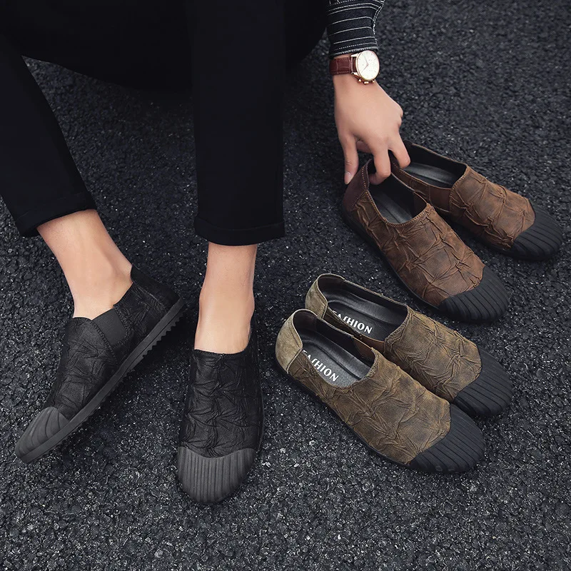 

Spring And Autumn MEN'S SHOES Casual Shoes Trendy Shoes Low Top Foot Covering Solid Black Flat Stylish One-on Loafers Sport Snea