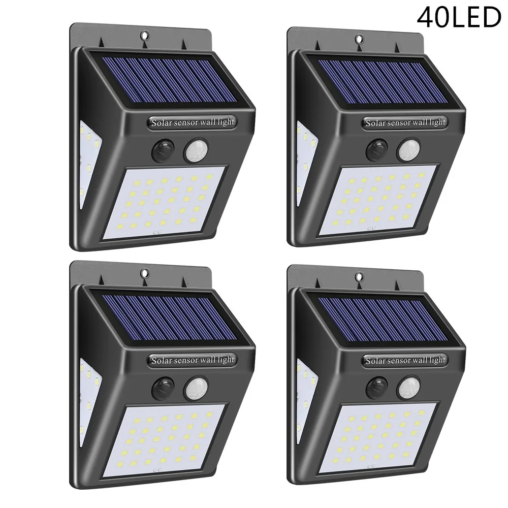4pcs 40LED Солнечная лампа с датчиком движения PIR настенный светильник 100 светодиодный светильник на солнечной батарее Открытый водонепроницаемый светильник на солнечной батарее для украшения сада - Испускаемый цвет: 4pcs 40LED