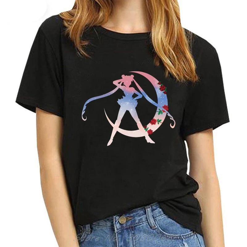 1 Сейлор Мун каваи 90s Эстетическая Vogue футболка Женская Harajuku короткий рукав Ulzzang футболка милый кот футболка мультфильм летние топы - Цвет: 1
