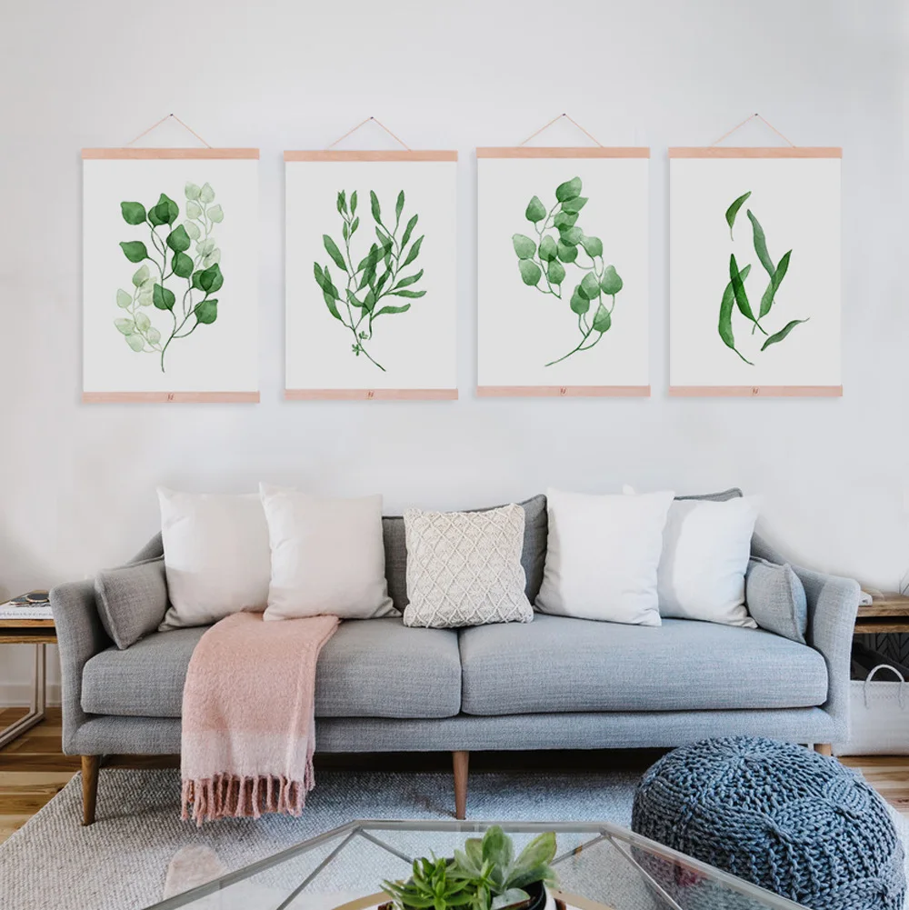 

Mild Art Watercolor Herbaceous Plant Green Leaf Living Room Entrance Solid Wood gua zhou hua Decoration Scroll Paintings a Gener