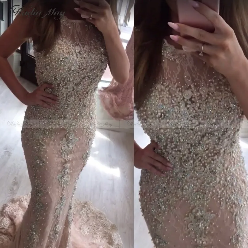 Румяный розовый кружевной кристалл жемчуг Бальные платья русалки 2020 Элегантное