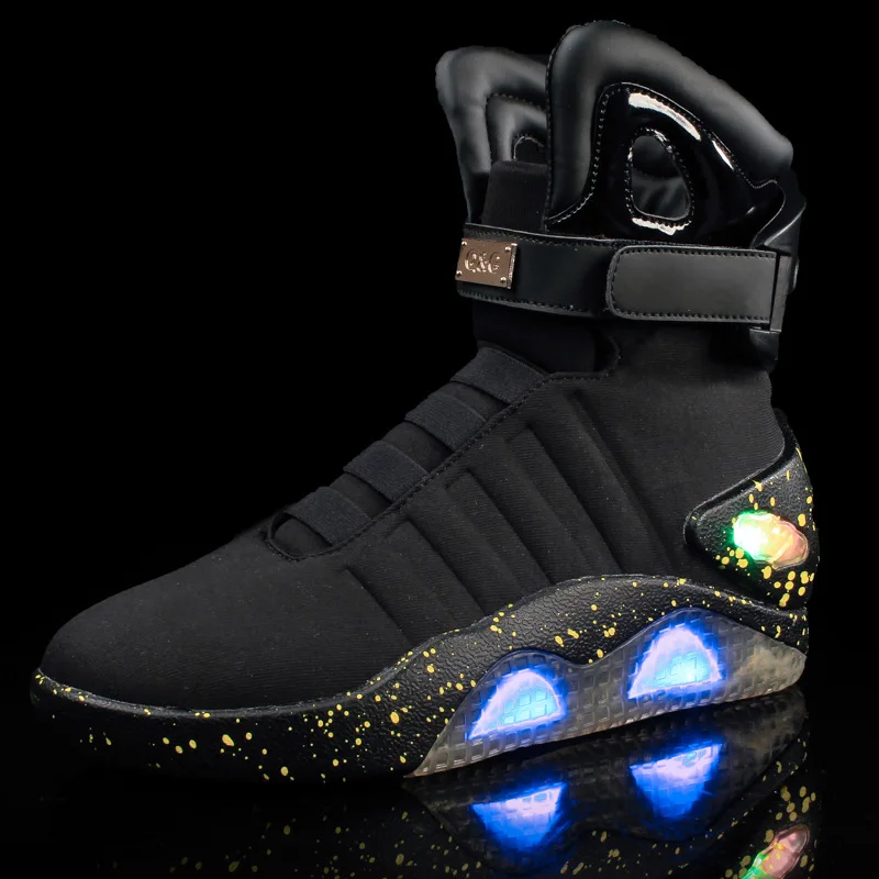 Высококачественная обувь для костюмированной вечеринки в будущем; туфли с высоким берцем; туфли со светодиодами Air Force One; светящиеся туфли - Цвет: Черный