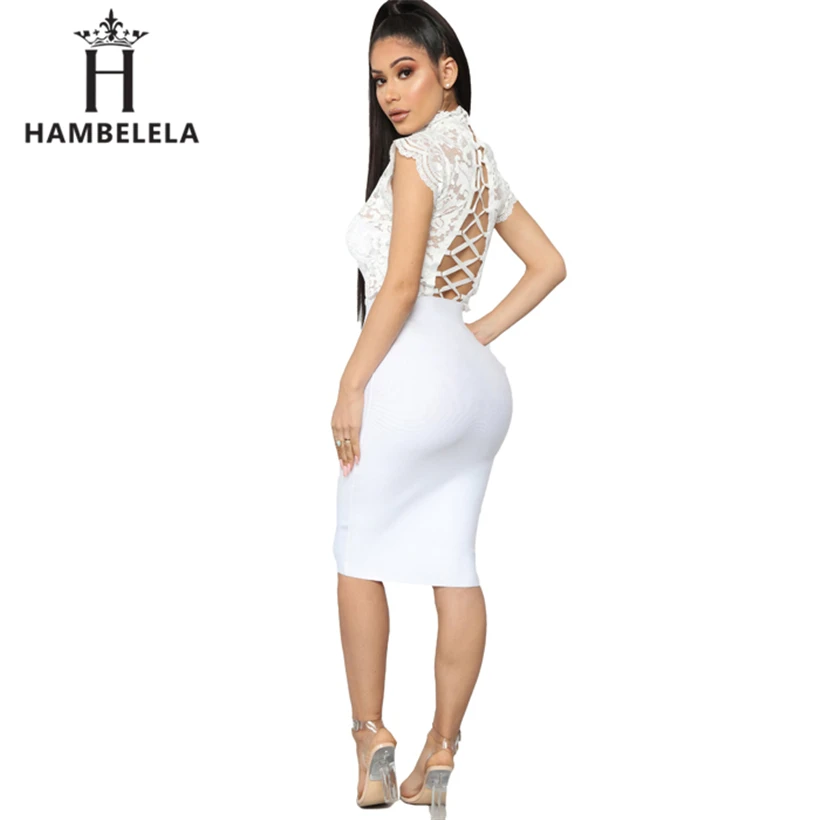 HAMBELELA Sexy Club Wear Hollow Out Lace Bodysuit Women High Neck Short Sleeve Lace Up Romper Skinny Feminino Bodycon Overalls (3)