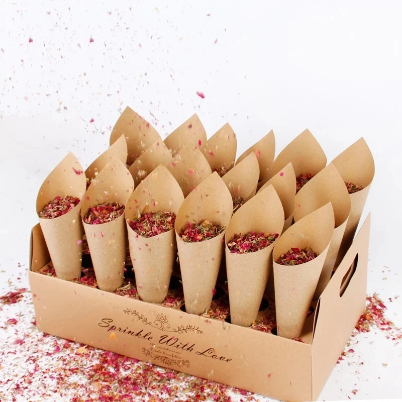 Frigg-confeti de boda, soporte para conos de decoración de boda, bandeja de papel Kraft, cono de confeti, conos de papel de boda