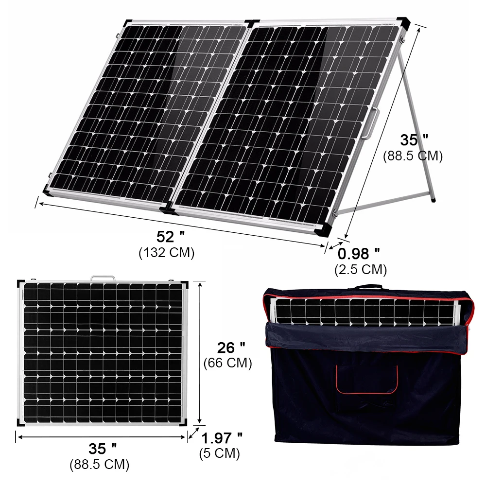 Dokio 200W(2 шт х 100 Вт) складной Панели солнечные Китай 20A 12В контроллер ячейки/Системы