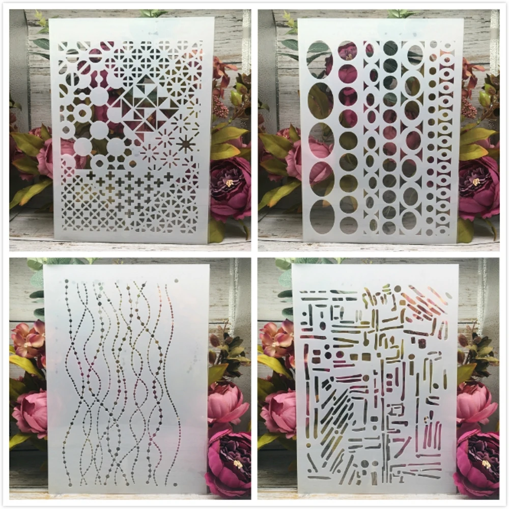 

4Pcs A4 29cm Irregular Geometry Lines DIY Layering Stencils Wall Painting Scrapbook Coloring Embossing Album Decorative Template
