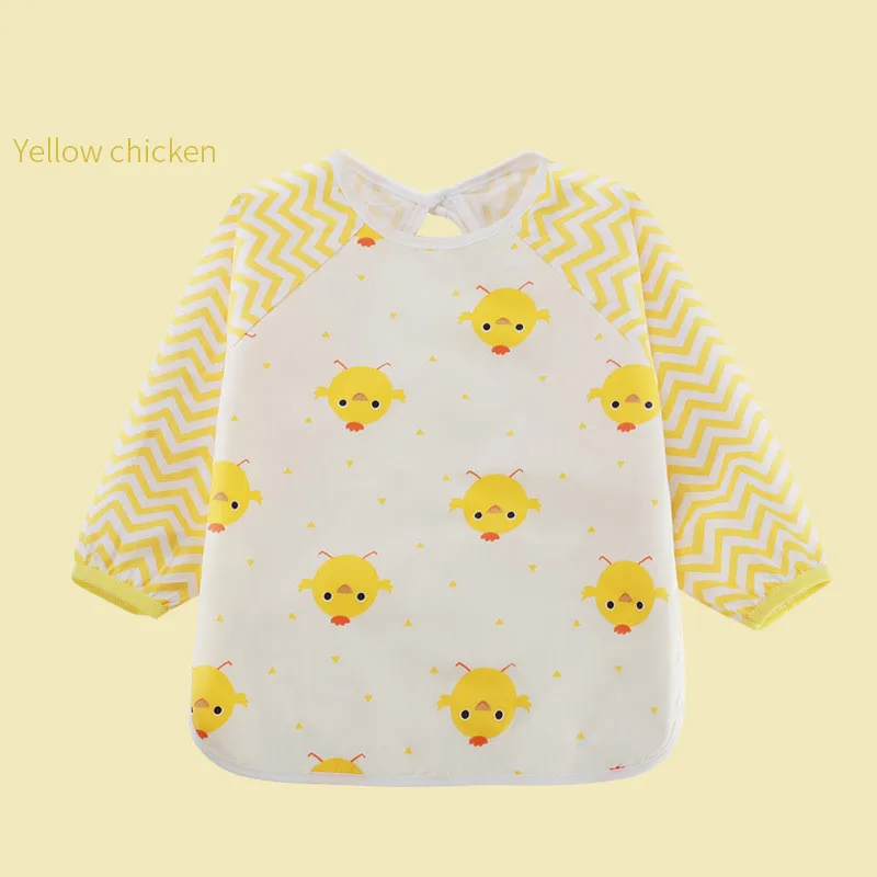 yellow chicken Из мультфильма «Холодное сердце», 1 шт., с героями мультфильмов, Детский фартук Водонепроницаемый Младенческая еда детского рисунка передник с длинными рукавами детские самостоятельного кормления Bib - Цвет: yellow chicken