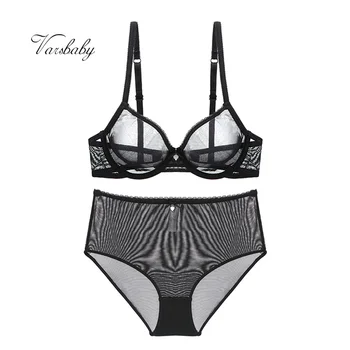 

Varsbaby Sexy See-Through Underwear Transparent High-Waist Briefs Yarn Bra And Panty Set
