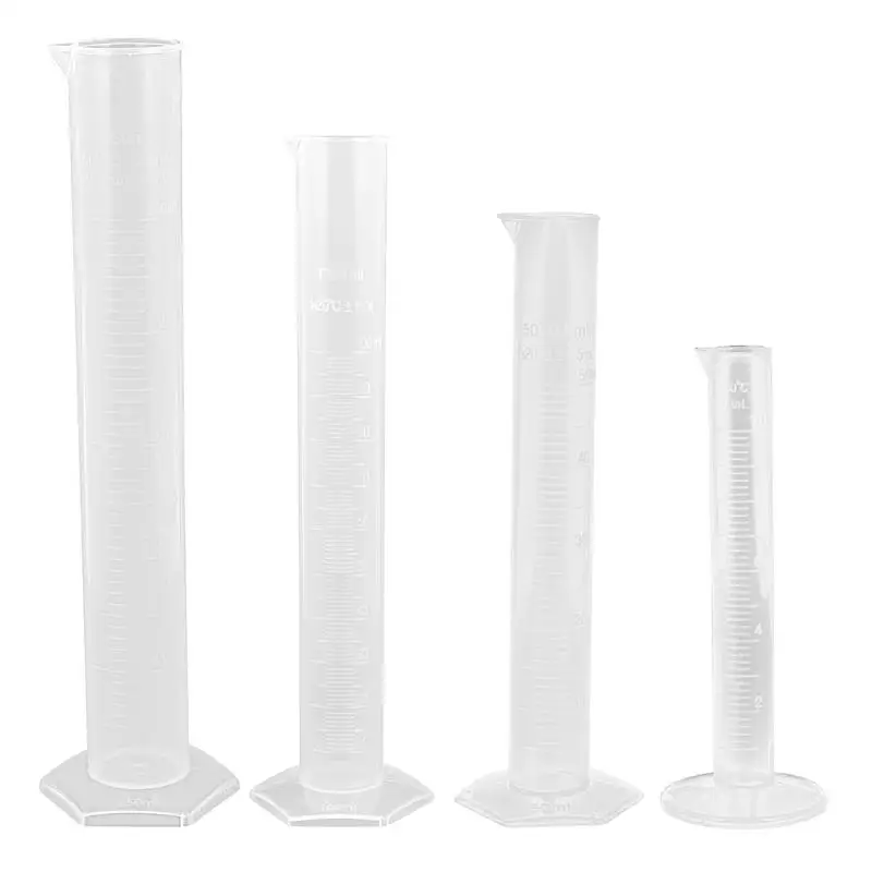 

4pcs Plastic Measuring Cylinder Laboratory Test Graduated Liquid Trial Tube Jar Tool New 10/50/100/250ML