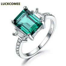 

LUCKCOMEE S925 Sterling Silver Square 7*9mm Emerald Rings Fashion 3a Grade High Quality Zircon Silver Wedding Women's Ring