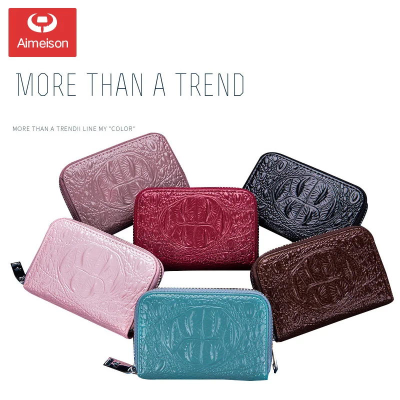

Crocodile print leather men zipper card bag doka bit psoriasis lady organ card credit zero wallet card bag