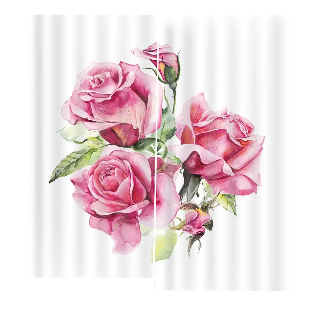 Creative personality dew pink rose print curtain For living room bedroom Curtains sunshade curtain