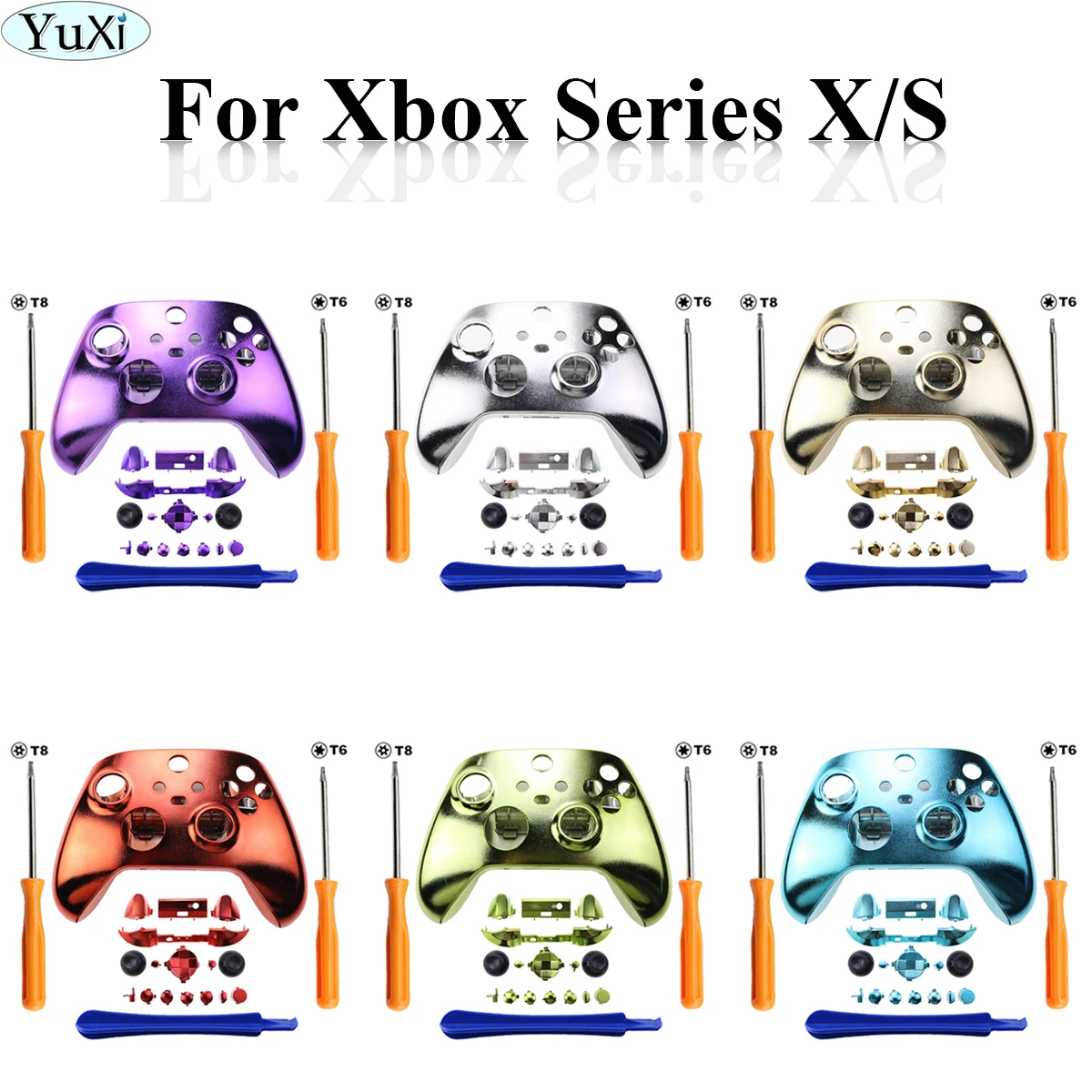 Yuxi para Xbox Série x x s Cases Personalizado Chapeamento de Cromo Substituição Habitação Case Escudo Conjunto Completo para Xbox Série s x Controladores