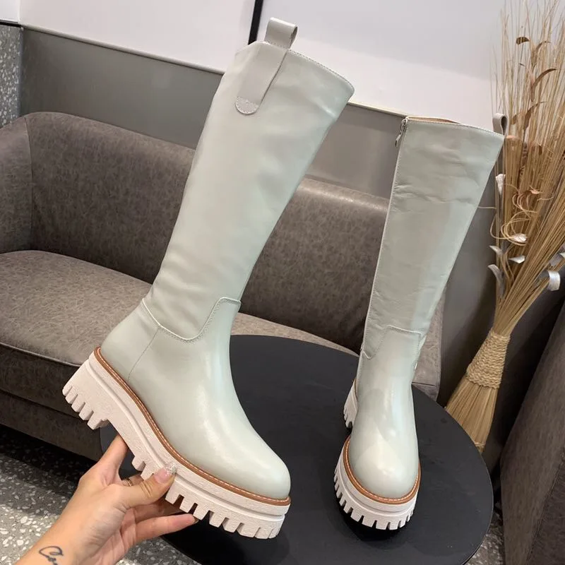 Лидер продаж Botas Mujer высокие сапоги из коровьей кожи до колена на платформе и