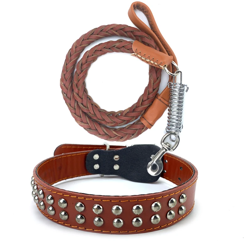 Collar de piel de vaca con para perro, cuerda de tracción para perros medianos y grandes, correa ajustable para cachorros, arnés para perros, suministros para mascotas S,M,L|Collares| - AliExpress