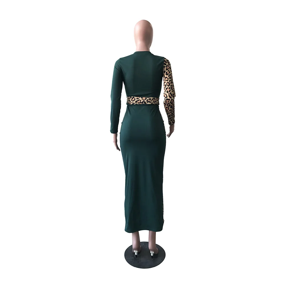 С леопардовым принтом Платье макси с длинным рукавом Bodycon Vestidos размера плюс одежда элегантная пикантная обувь для ночного клуба вечерние Осенние наряды для Для женщин