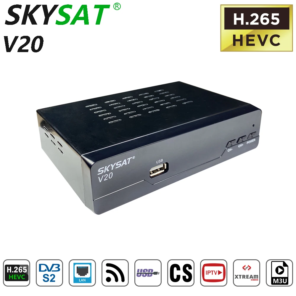 Спутниковый ТВ приемник SKYSAT V20 DVB S2 H.265 HEVC CCCam Newcamd Powervu Xtream m3u Receptor De TV через