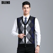 6% шерсть, модный свитер, мужские пуловеры, кардиган, вязаные Джемперы, жилет без рукавов, зимний, v-образный вырез, облегающая, повседневная одежда для мужчин