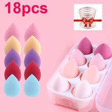 18pc maquiagem esponja sopro com caixas titular fundação bb creme corretivo pó blush aplicador ferramenta de mistura forma de gota de água