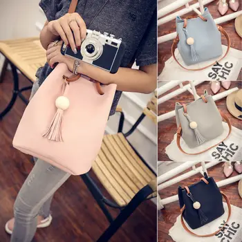 

Lady Portable Bag Long Handle Tote Women Handbag PU Leather Tassel Luxury Style Shoulder Bags Female Fashion Solid Color Handbag
