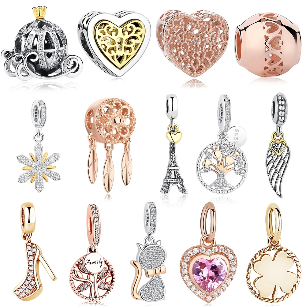 Original Pandora Bracelet Beads Heart Charms Rose-Gold-Tree 925-Sterling-Silver Jewelry-Accessories