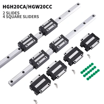 

2pc linear guide HGR20 HGH20 arbitrary length +4pc HGH20CA/HGW20CC linear bearing slider nc parts square guide