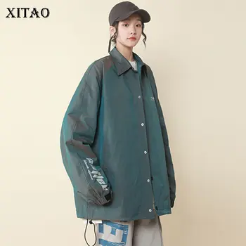 

XITAO Print Letter Jacket Fashion New Women Elegant 2020 Spring Summer Single Breast Full Sleeve Casual Loose Coat DMY3389