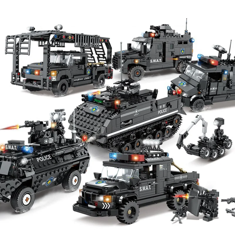 Building Blocks SWAT Armored Vehicles Military Kids Figure Toy Model Collection 