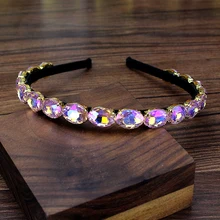 Романтическая блестящая AB розовая овальная Роскошная повязка на голову со стразами, головная повязка со стразами для женщин, модные аксессуары для волос для девочек