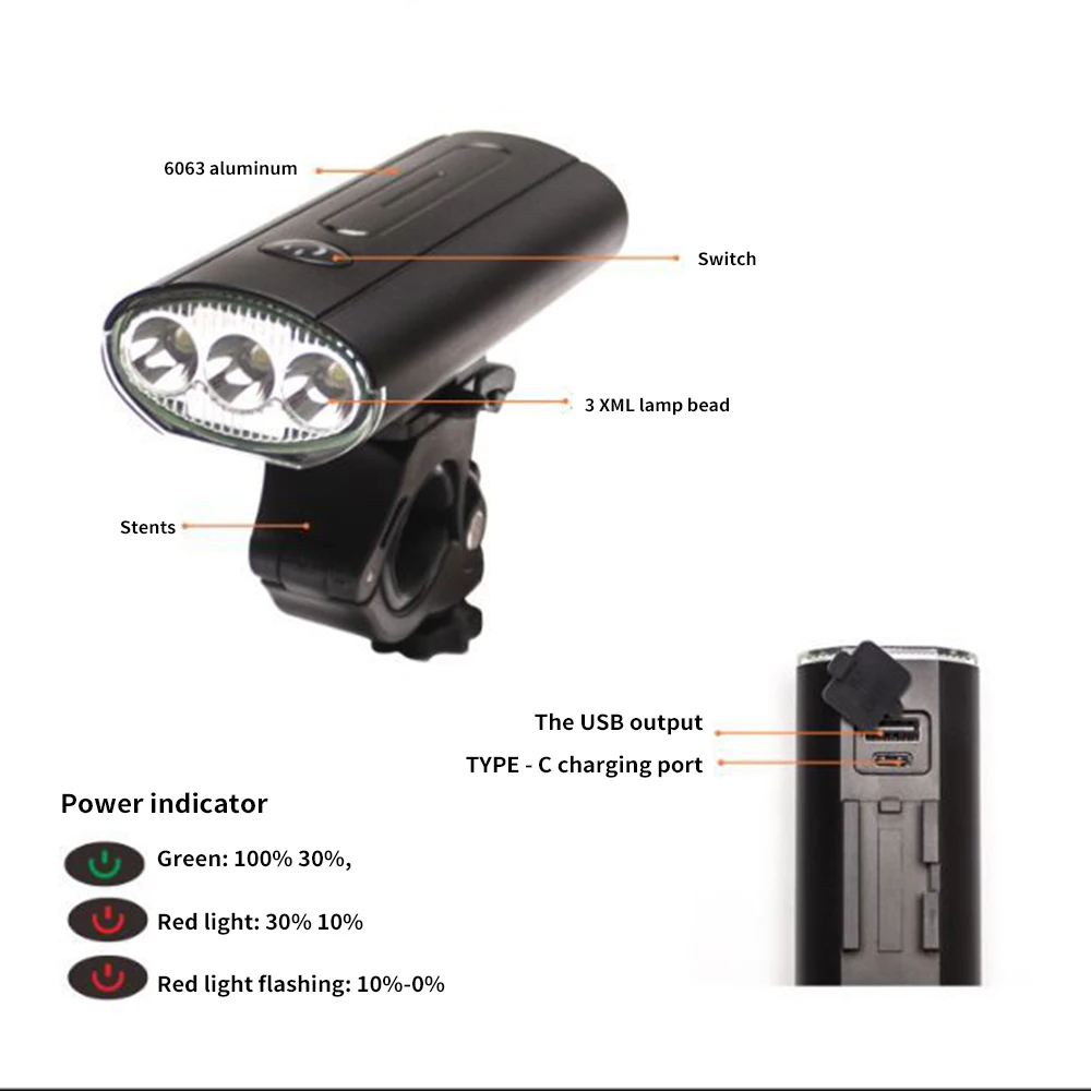 Bike Lights Rechargeable 700Lumens 4000 MAh Bicycle LED Lights Front Headlight Rear Taillight Bicycle Flashlight Warning Lights
