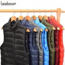 Зима 90% утиный пух модный жилет пуховая куртка мужская теплая складываемая без рукавов пуховая куртка светильник мужская одежда