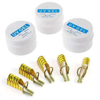 

10x Construction Template Reusable Stencils Nail Manicure UV Gel & 3X Pr Gels Uv Nail False Tip Transparent 15Ml