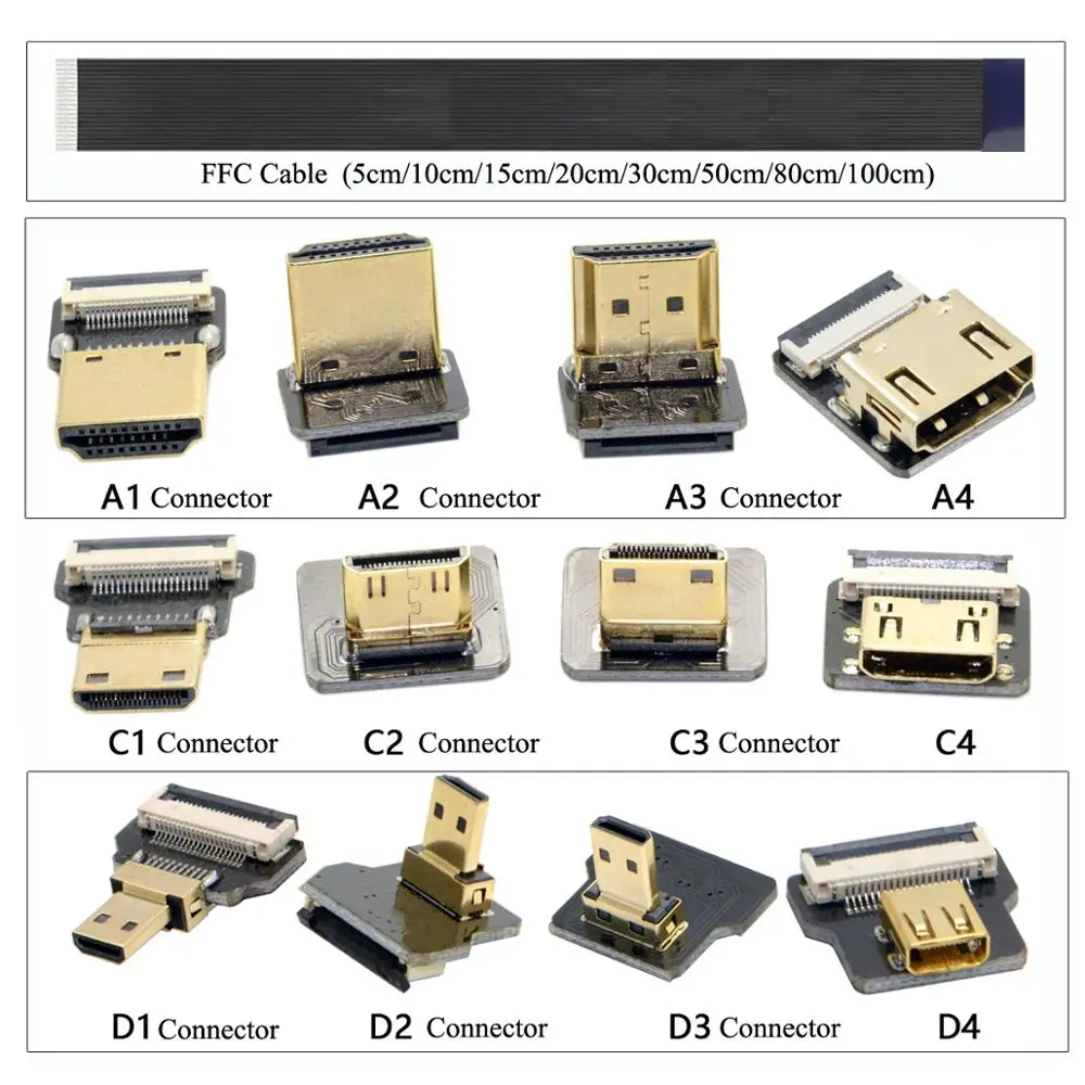 Mini Hdmi para Cabo Micro Hdmi a1 Cabo Fpv Plano Ultra Fino Fio de Fita Flexível 30cm Curto Fpc Ffc - Imagem 4