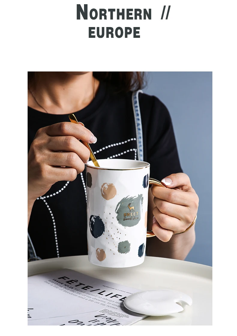 Керамическая чашка креативная индивидуальная трендовая кружка с крышкой Ложка простая пара чашка для питья Домашняя мужская и женская кофейная чашка