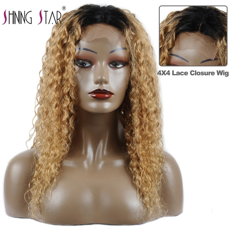 4*4 Lace Closure Wigs Ombre Blonde Front Wig Human Hair Black Women Brazilian Water Wave Nonremy | Шиньоны и парики