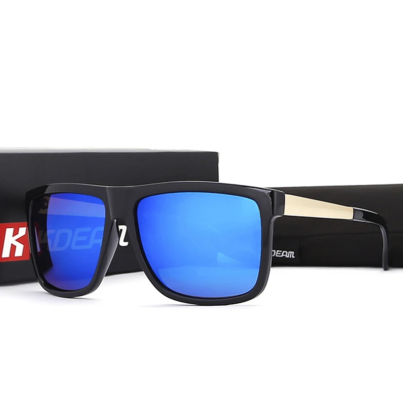 KDEAM, черное квадратное солнцезащитное стекло es, Мужские поляризационные солнцезащитные очки es, смелое зеркальное стекло es Polaroid, сплав, дужки, водительское солнцезащитное стекло