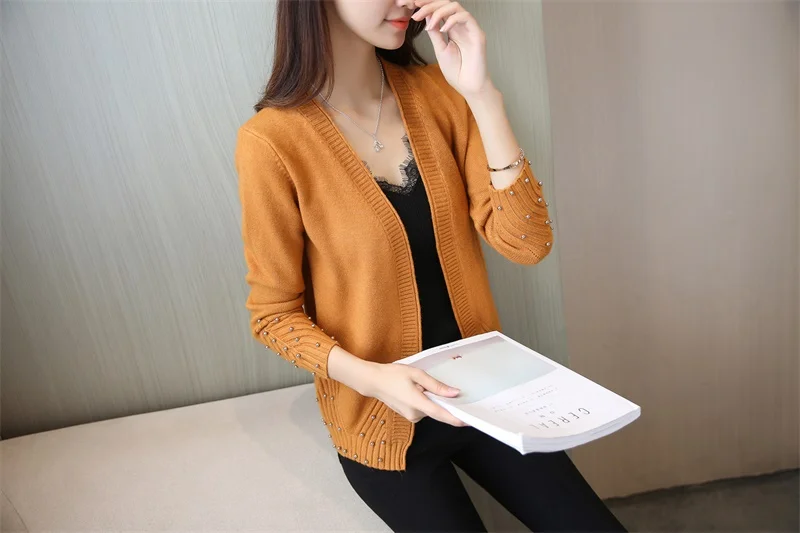 Ограниченная серия, хлопковый женский свитер, Blusas De Inverno Feminina, свитер, новые осенние платья, тонкий вязаный кардиган, расшитый бисером, Женское пальто